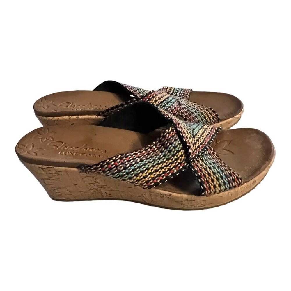 Skechers‎ Women's Cali Beverlee Delighted Wedge Rainbow Weave Sandals Size 9 - Picture 2 of 9